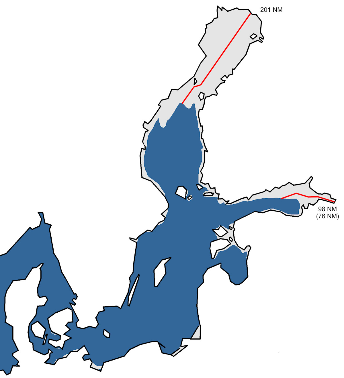 En karta över den största isutbredningen 2025. Det finns is särskilt på Bottenviken, i Kvarken, på östra Finska viken. och längs kusten.