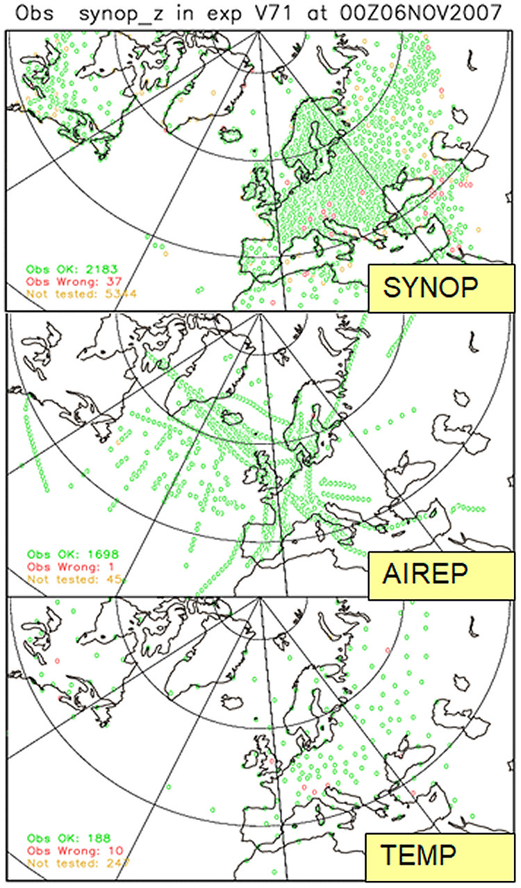 Den geografiska fördelningen av de utnyttjade observationerna visualiseras på kartor.