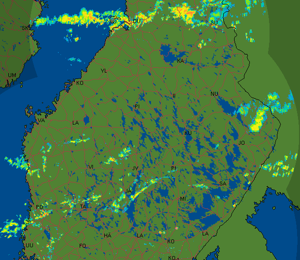 Regnskurar på radarbildanimation.